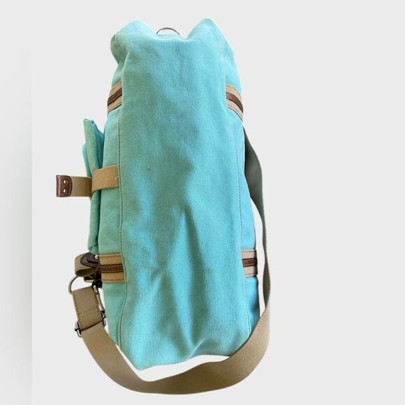 Fossil Blue Canvas Duffel Travel Bag Leather Trim - Picture 9 of 11